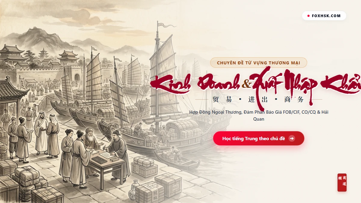 Trọn Bộ Từ Vựng Tiếng Trung Chủ Đề Kinh Doanh & Xuất Nhập Khẩu (Ngoại Thương, Báo Giá FOB/CIF, Hải Quan & 6 Thành Ngữ Thương Đạo) - FoxHSK