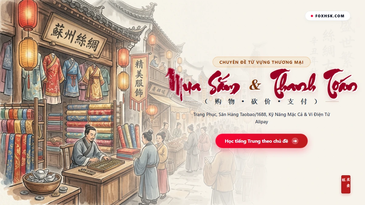 Trọn Bộ Từ Vựng Tiếng Trung Chủ Đề Mua Sắm, Mặc Cả & Thanh Toán (Order Taobao/1688, WeChat/Alipay & 6 Thành Ngữ Thương Mại) - FoxHSK