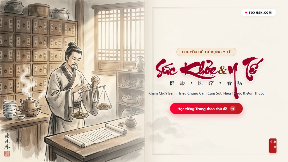 Trọn Bộ Từ Vựng Tiếng Trung Chủ Đề Sức Khỏe & Y Tế (Khám Bệnh, Triệu Chứng, Hiệu Thuốc & 6 Thành Ngữ Khang Kiện) - FoxHSK