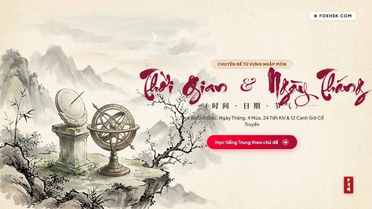 Trọn Bộ Từ Vựng Tiếng Trung Chủ Đề Thời Gian, Ngày Tháng & Giờ Giấc (Quy Tắc Đọc Giờ Hơn Kém, 4 Mùa & 12 Canh Giờ Cổ Truyền) - FoxHSK