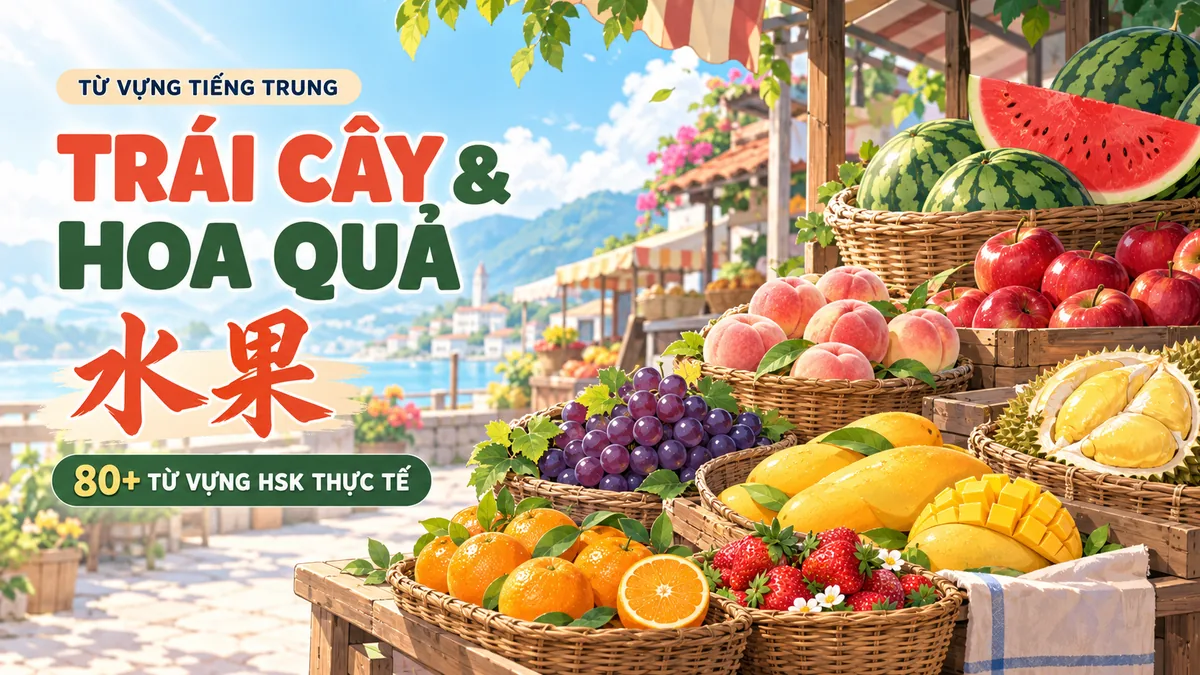 Trọn Bộ 80+ Từ Vựng Tiếng Trung Về Trái Cây & Hoa Quả (水果 Đầy Đủ & Mẫu Câu Đi Chợ Mua Bán) - FoxHSK