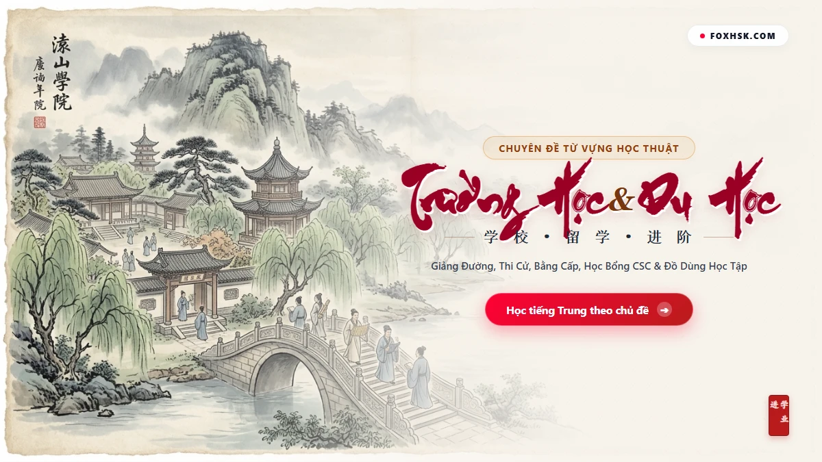 Trọn Bộ Từ Vựng Tiếng Trung Chủ Đề Trường Học, Du Học & Giảng Đường (Học Bổng CSC, Thi Cử & 6 Thành Ngữ Khổ Luyện) - FoxHSK