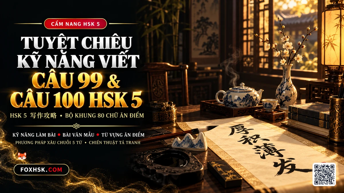 Tuyệt Chiêu Chinh Phục Phần Viết HSK 5: Bộ Khung 80 Chữ Cho Câu 99 & 100 Đạt Điểm Tuyệt Đối | FoxHSK