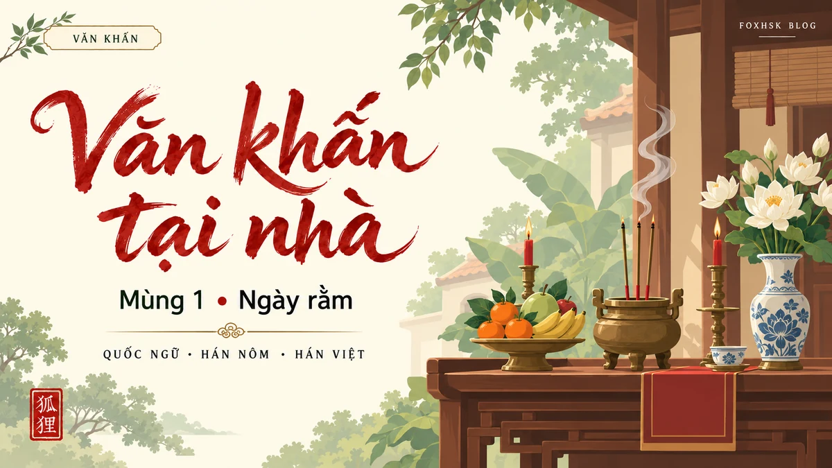 Văn Khấn Mùng 1 & Ngày Rằm Tại Nhà Chuẩn Phong Tục Cổ Truyền (Ban Thần Linh & Gia Tiên) | FoxHSK