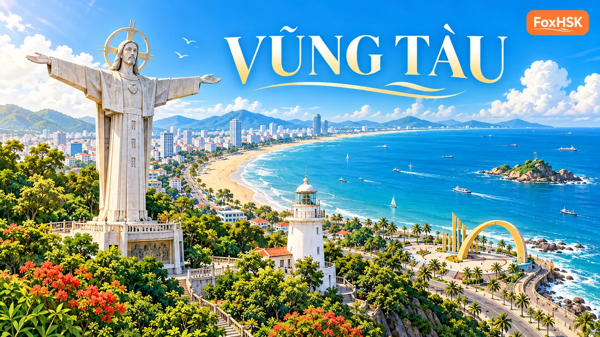 Vũng Tàu – Tượng Chúa Kitô, Bãi Sau & Hải Đăng Cổ (头顿-基督像、后滩与百年古灯塔): Cẩm Nang Song Ngữ & Từ Vựng Du Lịch - FoxHSK