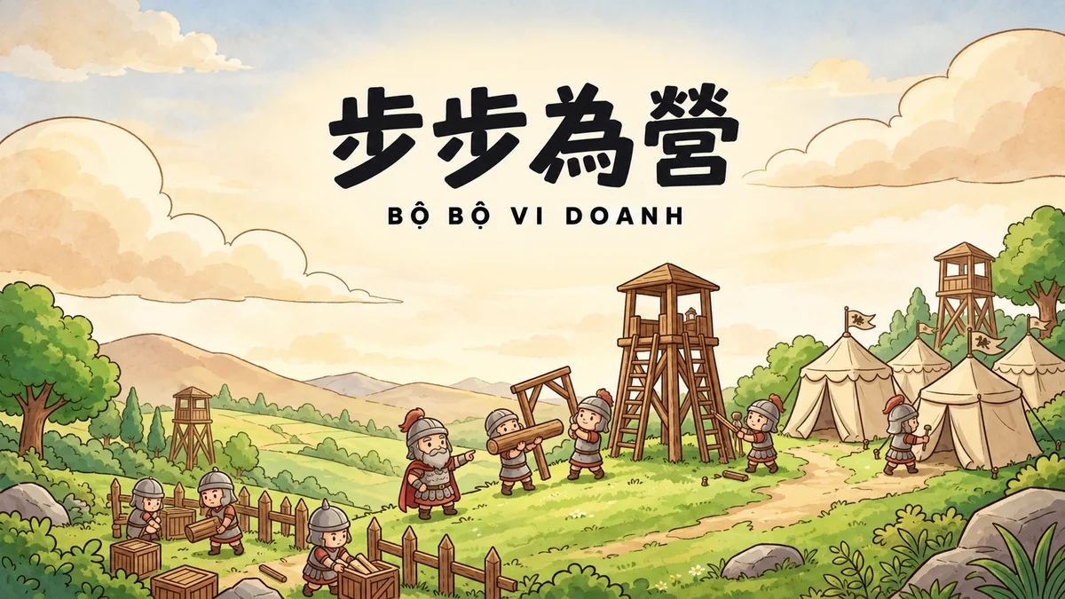 Ý Nghĩa Thành Ngữ Bộ Bộ Vi Doanh (步步为营): Điển Cố Từng Bước Lập Trại Vững Chắc & Chiến Lược Tiến Thoái Cẩn Trọng - FoxHSK