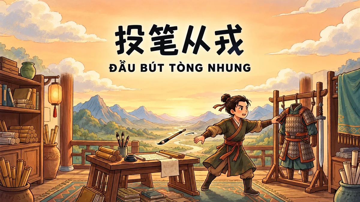 Ý Nghĩa Thành Ngữ Đầu Bút Tòng Nhung (投笔从戎): Điển Cố Danh Tướng Ban Siêu Ném Bút Tòng Quân & Chí Khí Nam Nhi - FoxHSK