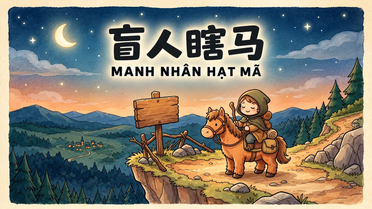 Ý Nghĩa Thành Ngữ Manh Nhân Hạt Mã (盲人瞎马): Điển Cố Người Mù Cưỡi Ngựa Mù Đêm Tối & Cảnh Báo Hiểm Nguy Tột Cùng - FoxHSK