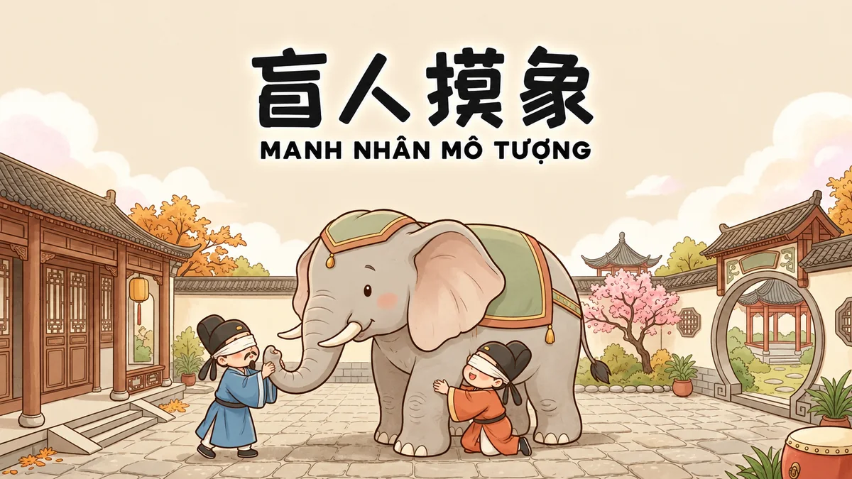 Ý Nghĩa Thành Ngữ Manh Nhân Mô Tượng (盲人摸象): Điển Cố Thầy Bói Xem Voi & Tư Duy Toàn Cục - FoxHSK