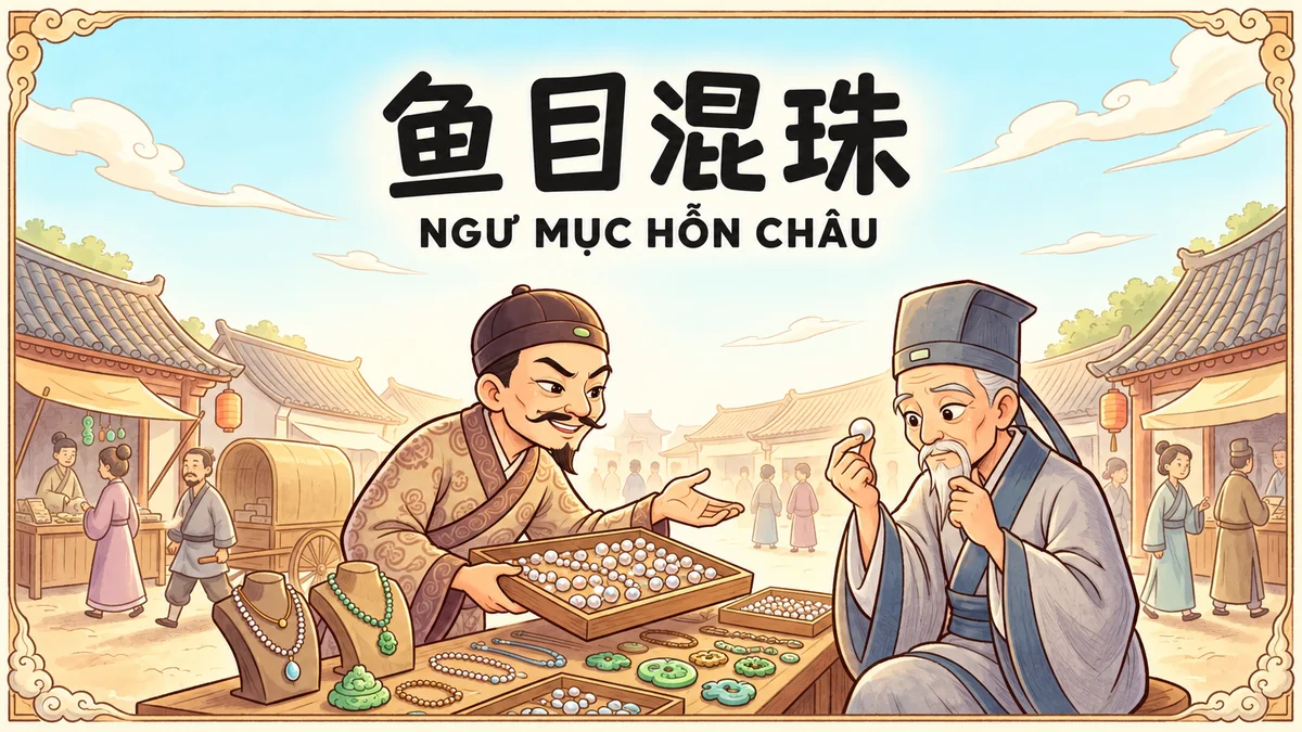 Ý Nghĩa Thành Ngữ Ngư Mục Hỗn Châu (鱼目混珠): Điển Cố Mắt Cá Lẫn Mắt Ngọc & Bài Học Phân Biệt Thật Giả | FoxHSK