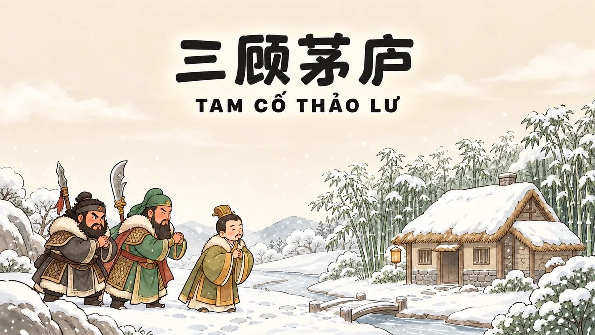 Ý Nghĩa Thành Ngữ Tam Cố Thảo Lư (三顾茅庐): Điển Cố Mời Khổng Minh & Đạo Chiêu Hiền Đãi Sĩ - FoxHSK