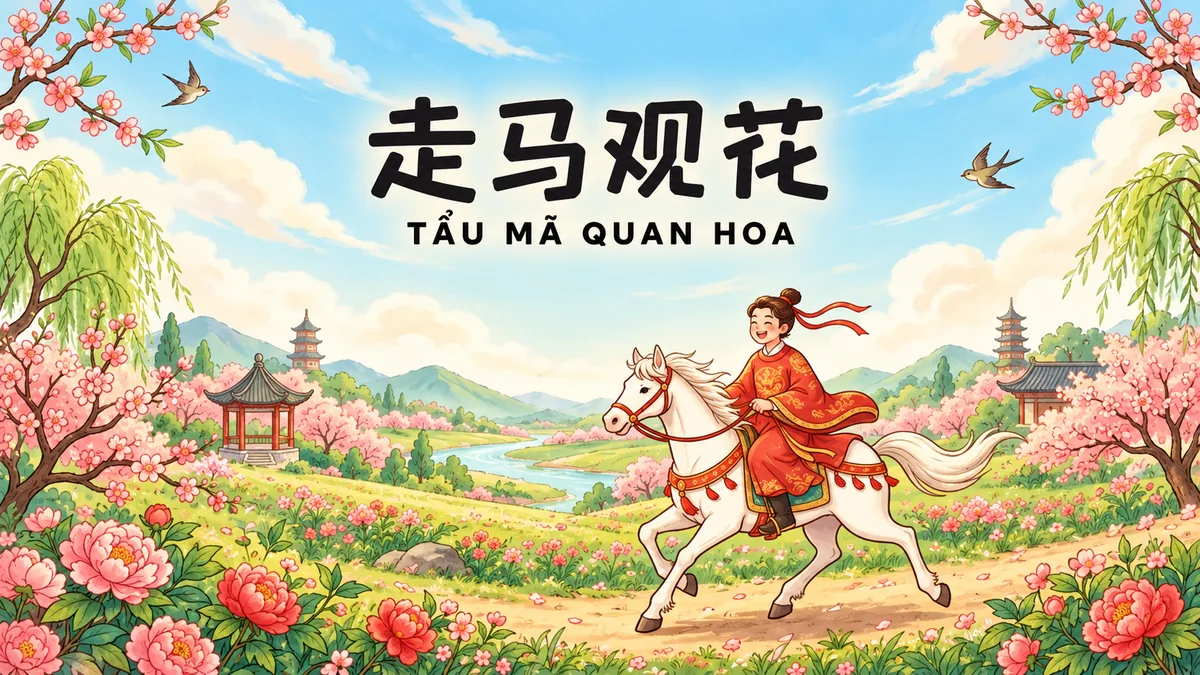 Ý Nghĩa Thành Ngữ Tẩu Mã Quan Hoa (走马观花): Điển Cố Cưỡi Ngựa Xem Hoa & Bài Học Quan Sát Thấu Đáo - FoxHSK