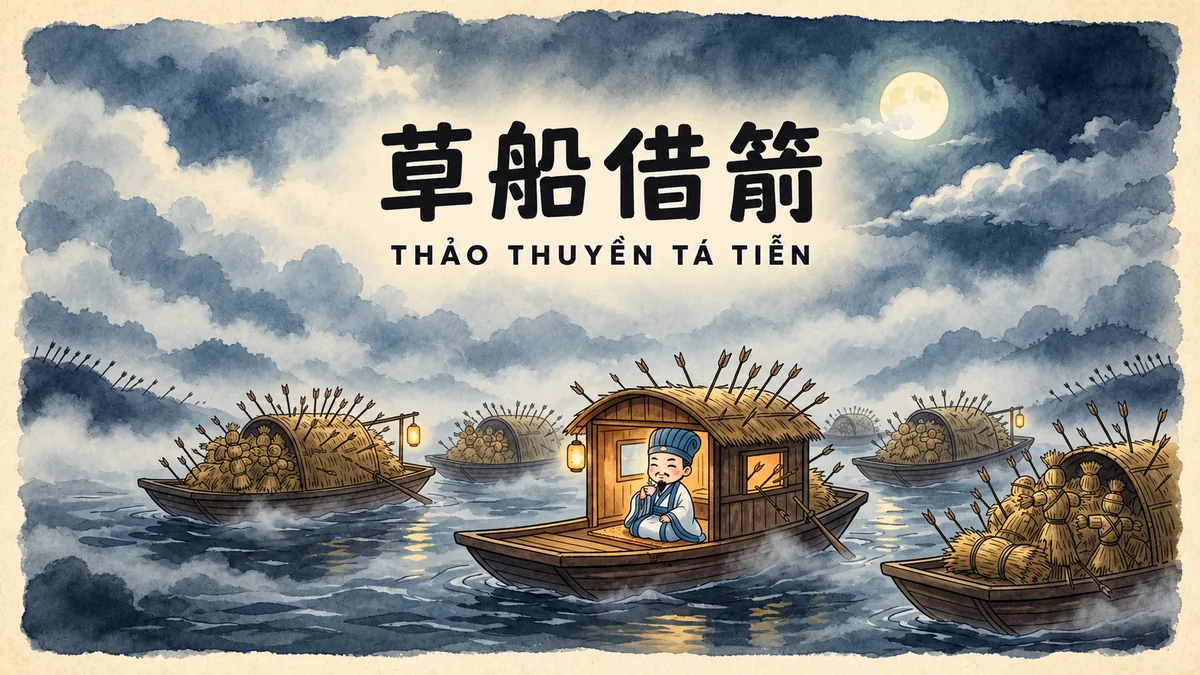 Ý Nghĩa Thành Ngữ Thảo Thuyền Tá Tiễn (草船借箭): Điển Cố Thuyền Cỏ Mượn Tên Của Gia Cát Lượng & Nghệ Thuật Mượn Lực - FoxHSK