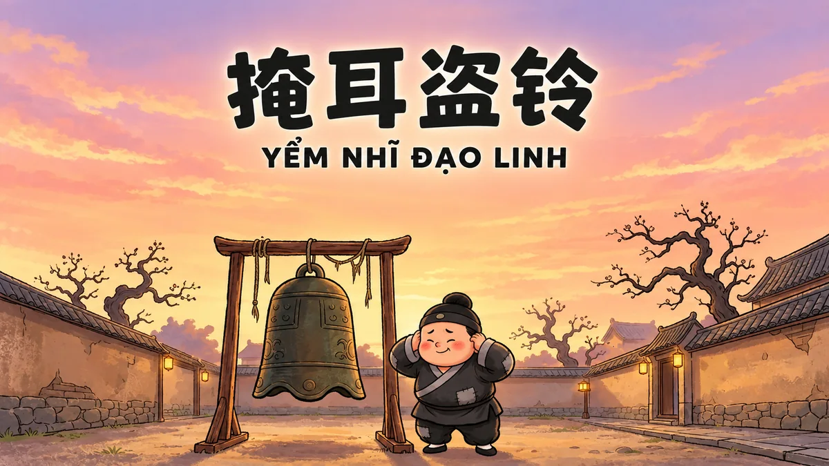 Ý Nghĩa Thành Ngữ Yểm Nhĩ Đạo Linh (掩耳盗铃): Điển Cố Bịt Tai Trộm Chuông & Thói Tự Dối Mình - FoxHSK